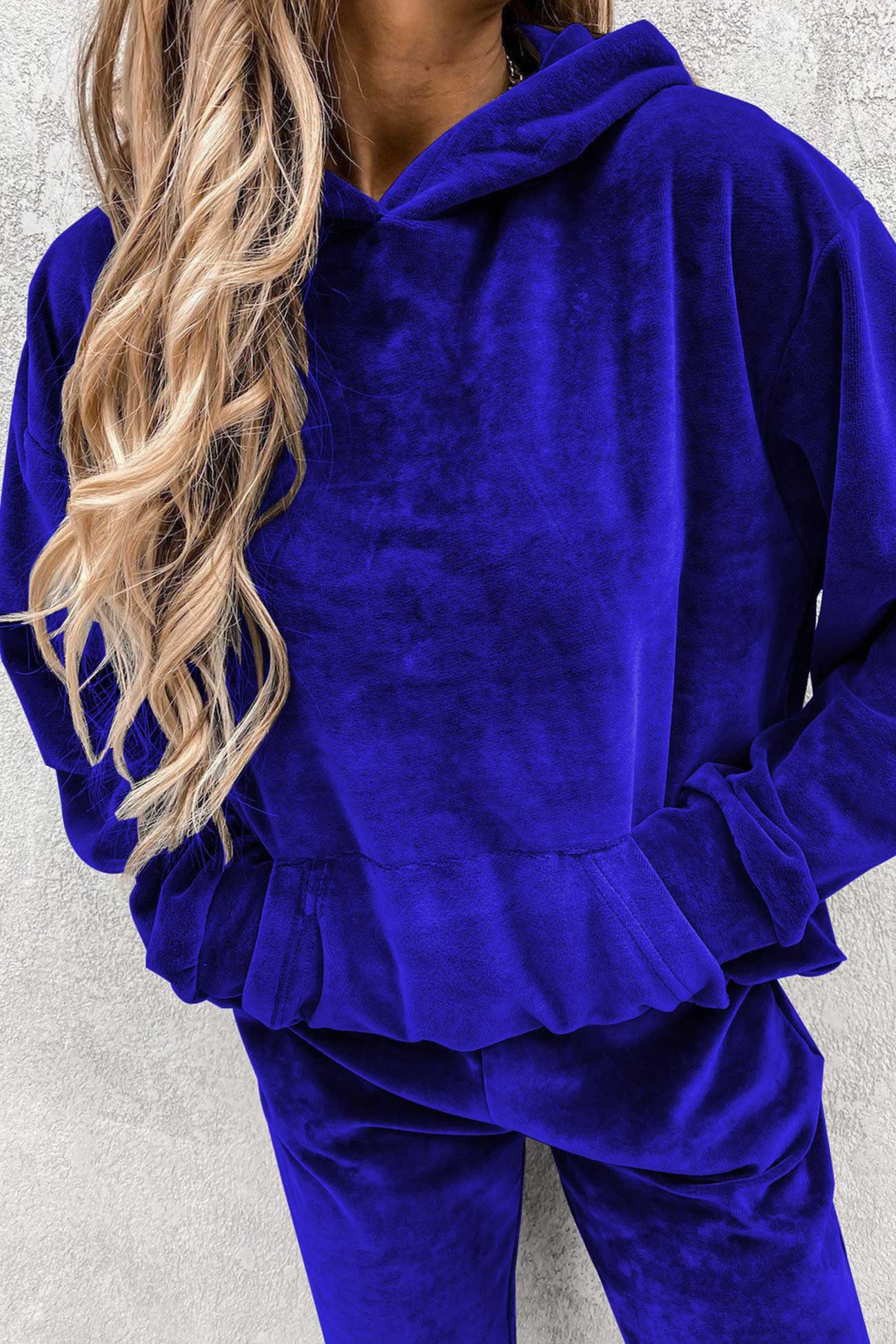 Velour Color Hoodie Long Pants Set