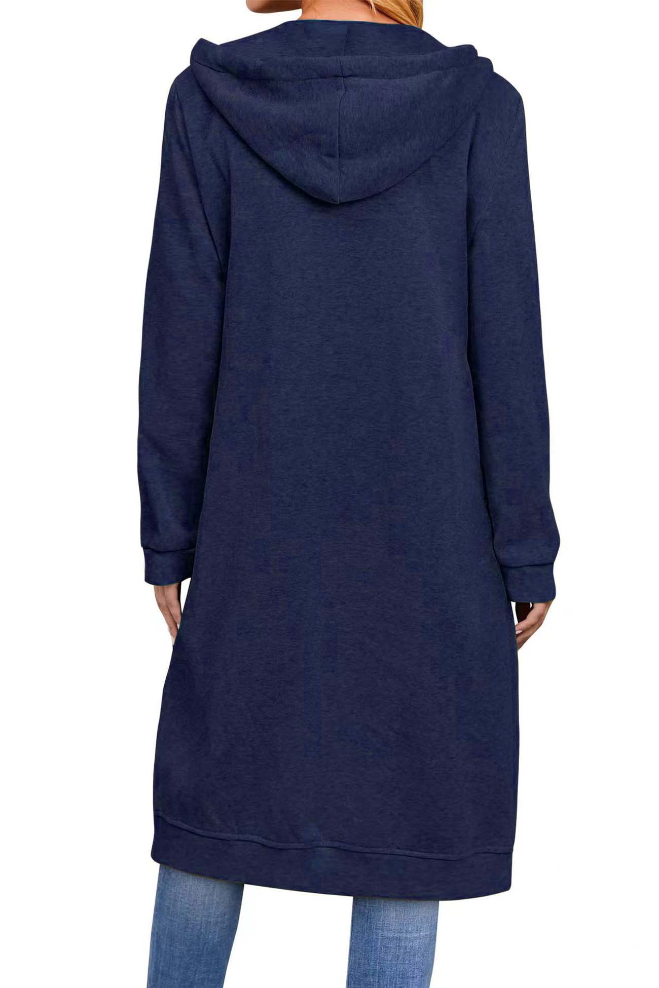 Zip Up Drawstring Hooded Long Cardigan