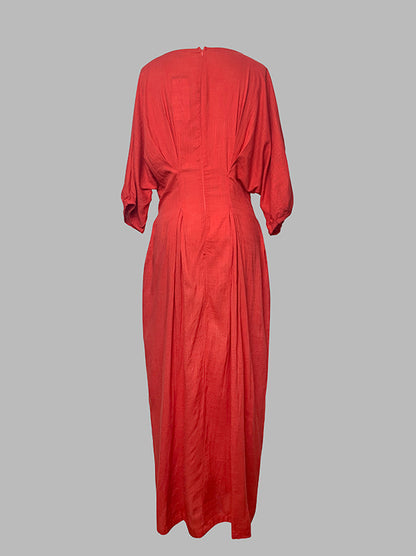 Half Sleeves Loose Color Round-neck Maxi Dresses Midi Dresses