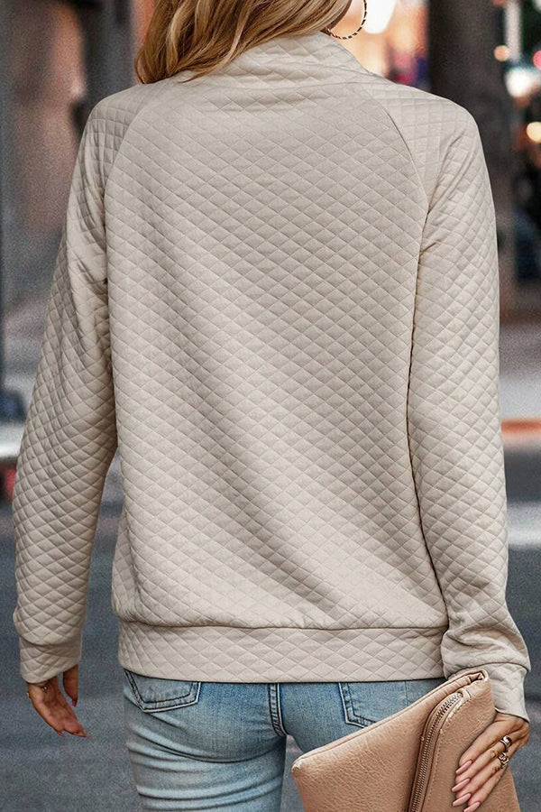 Color Plaid Turtleneck Button Sweatshirt
