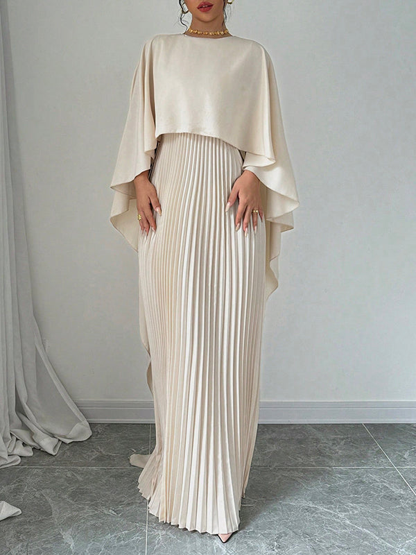Cape High-low Pleated Color Split-joint Round-neck Evening Dresses Maxi Dresses