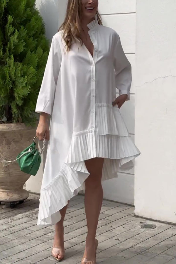 Color Palace Style Loose Irregular Pleated Hem Mini Dress