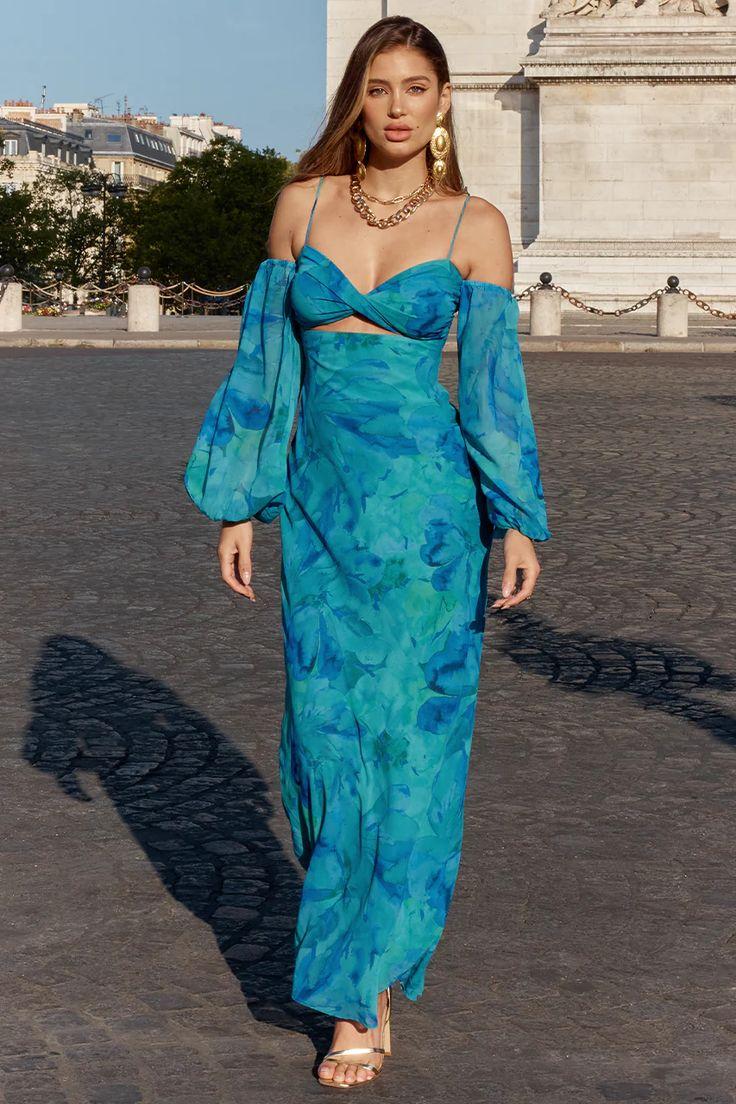 Off-shoulder Cut-out Maxi Dress
