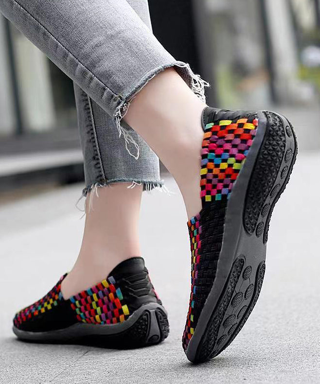 Knit Fabric Black Diy Soft Splicing Flats Shoes