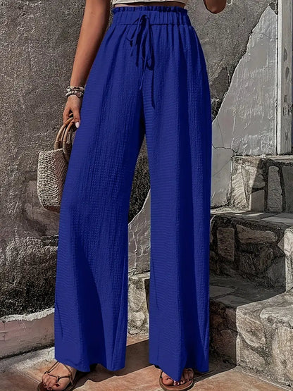 Color Drawstring High Waist Pants