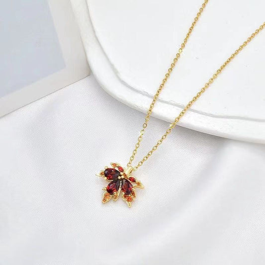 Elegant Ruby Leaf Necklace