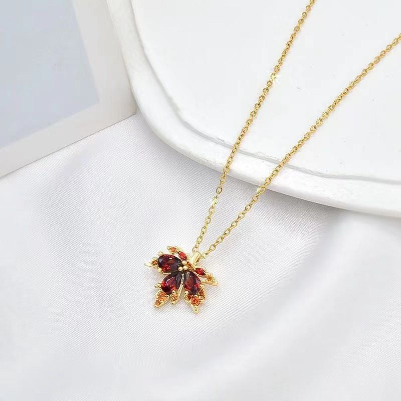 Elegant Ruby Leaf Necklace