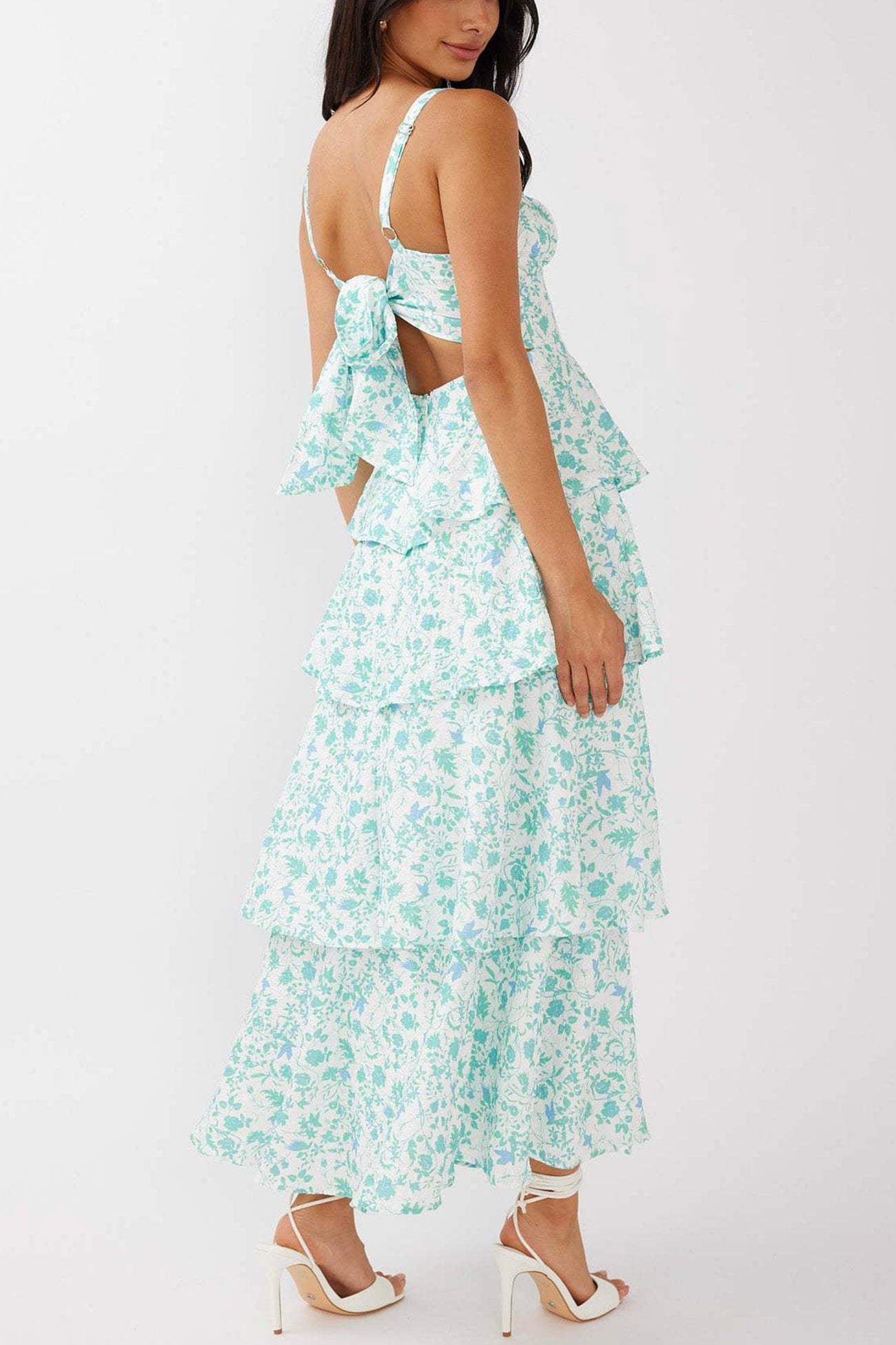 Print Tie-up Tiered Midi Dress
