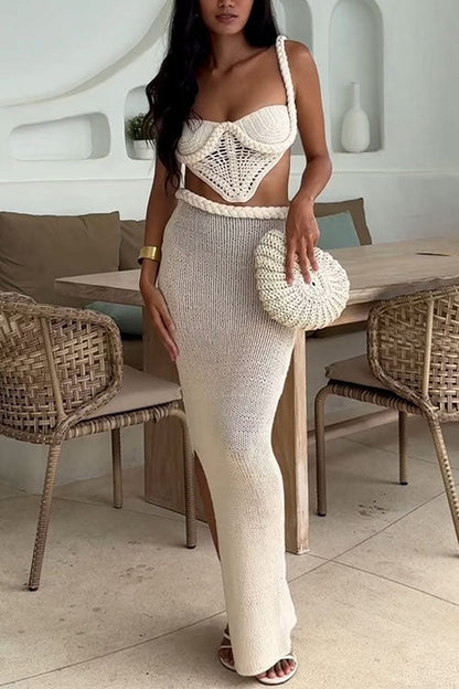 Moxidress Side Slit Knit Bodycon Maxi Skirt