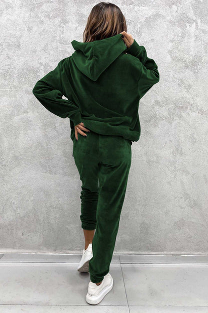 Velour Color Hoodie Long Pants Set