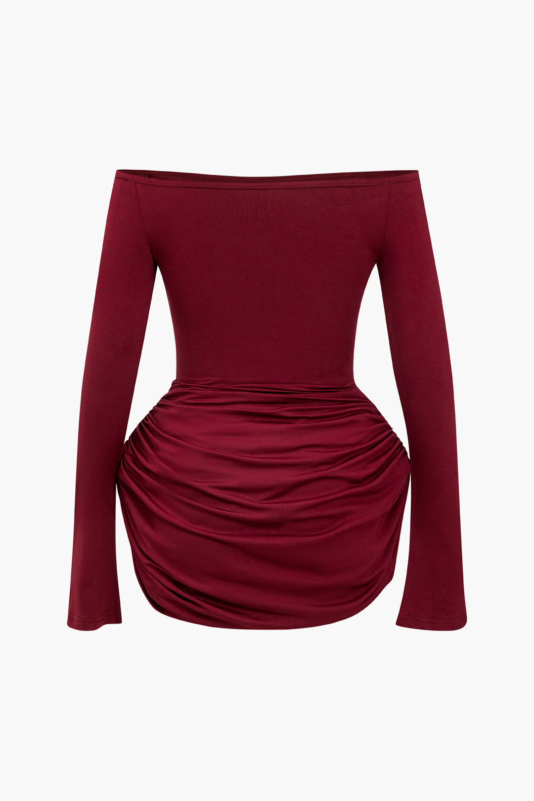 Color Y2k Ruched Off Shoulder Mini Dress