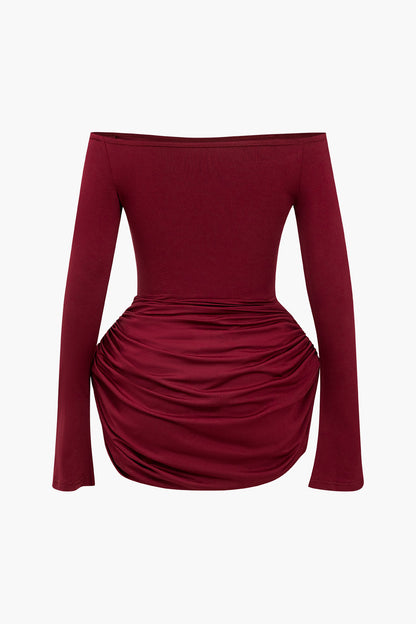 Color Y2k Ruched Off Shoulder Mini Dress