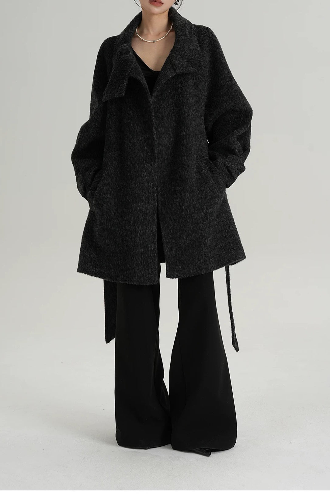 Wool Warm Loose Mock-neck Coat