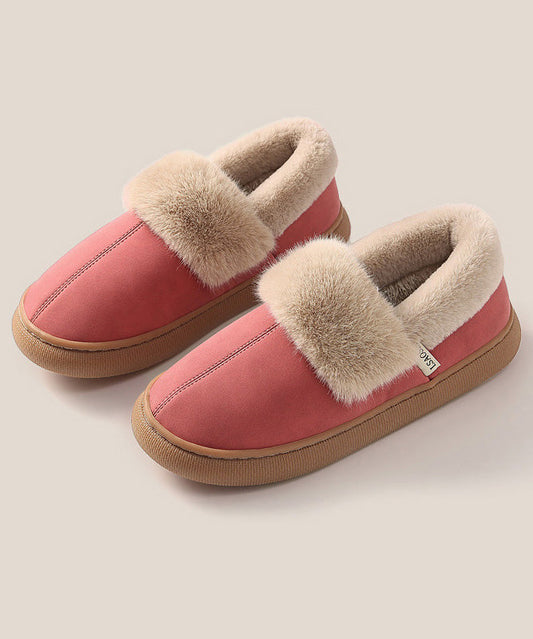 Red Fuzzy Wool Lined Comfy Flat Feet Shoes