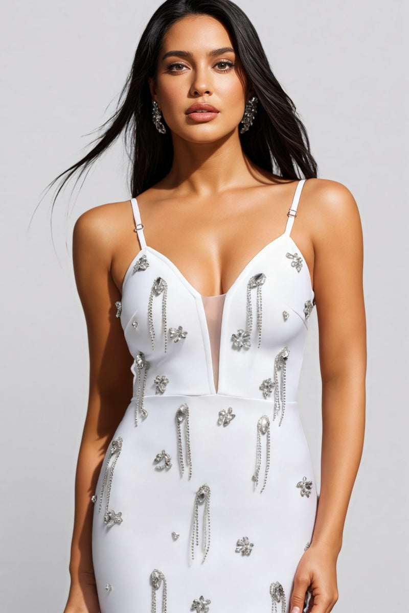 Xerrsd Sleeveless V-neck Diamond Tassels Mini Dress