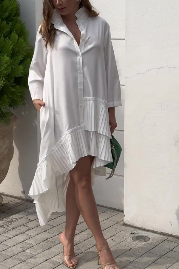 Color Palace Style Loose Irregular Pleated Hem Mini Dress