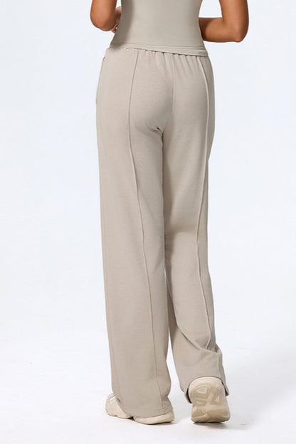 Relaxed Straight Leg High Waist Knit Pants