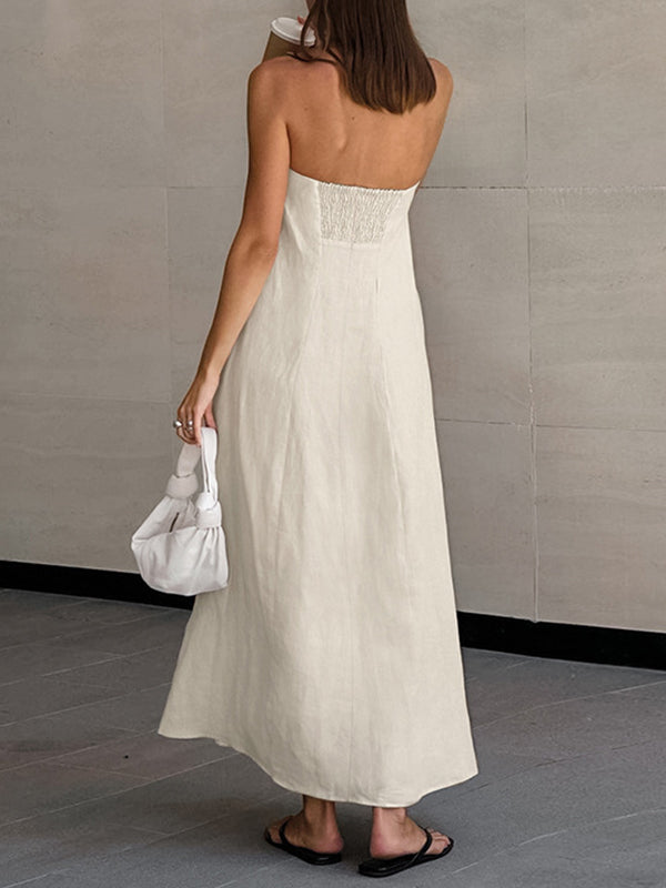 A-line Loose Elasticity Pockets Color Zipper Tube Maxi Dresses