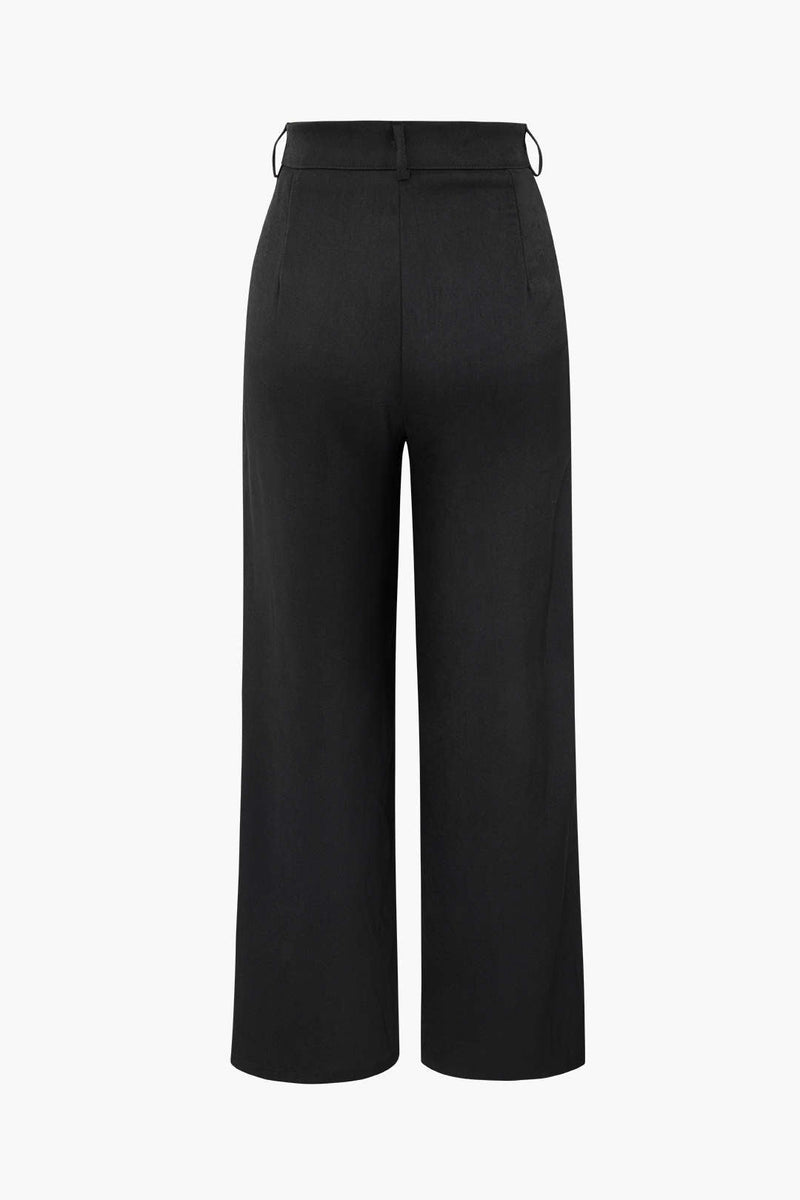 Black Draped Wrap Straight Leg Suit Pants