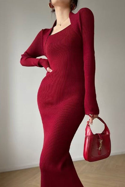 Knitted Square Neck Slim Maxi Dress