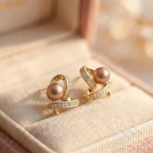 Elegant Heart Champagne Pearl Earrings