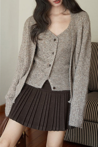 Wool Pleated High Waist Skirt