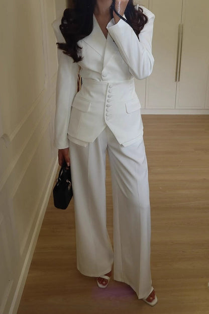 V Neck Two Piece Blazer Pants Set