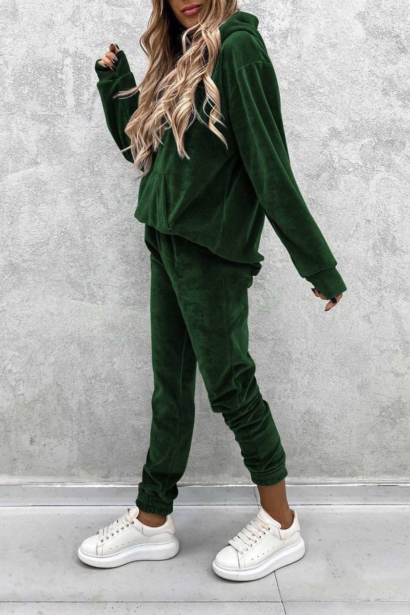 Velour Color Hoodie Long Pants Set