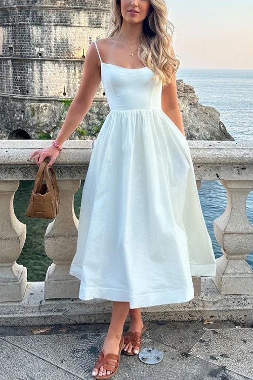 Spaghetti Strap Waisted Swing Midi Dress
