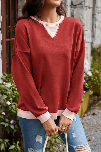 Fashionable Contrasting Color Loose Long-sleeved Sweatshirt