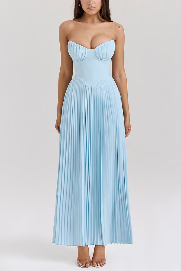 Romantic and Pleated Strapless Maxi Dress