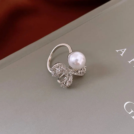 Elegant Pearl Bow Ring