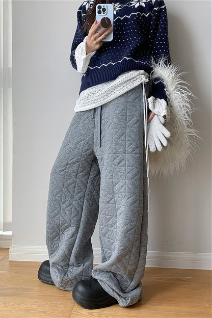 Diamond Quilted Thickened Drawstring Thermal Pants