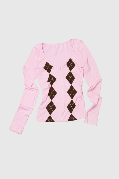 Wafaa Diamond Grid Long Sleeve Pants Set