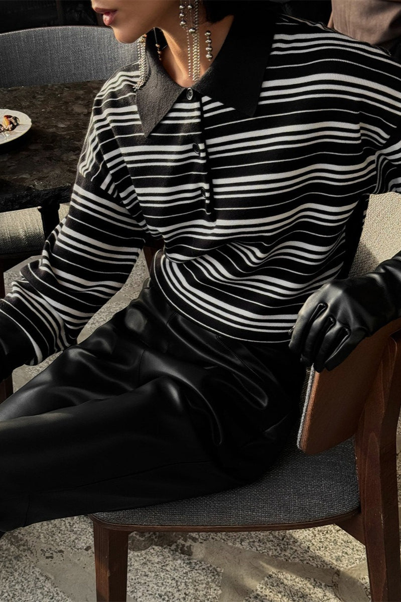 Striped Knit Polo Sweater