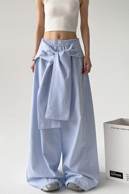 Striped Tie Waist Wide Leg Pants