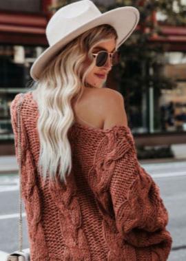 Cozy Vibes - Off-shoulder Chunky Knit Sweater