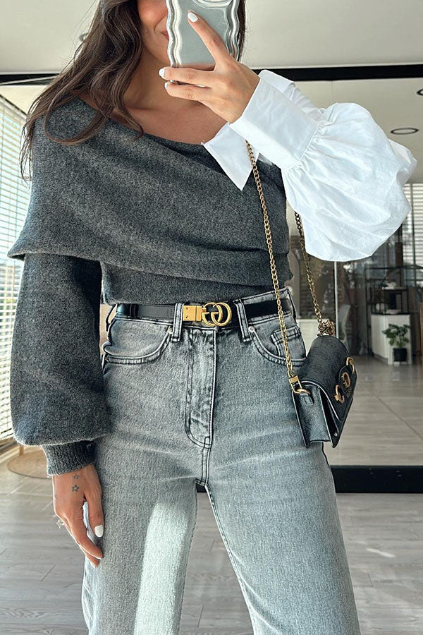 Stylish Patchwork Contrasting Long-sleeved V-neck Sweater