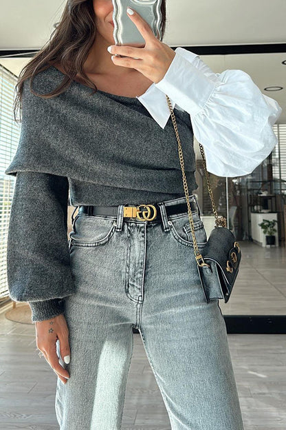 Stylish Patchwork Contrasting Long-sleeved V-neck Sweater