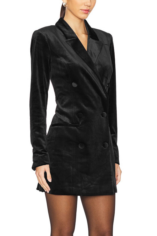 Holiday Soiree Color Velvet Lapel Long Sleeve Blazer Mini Dress