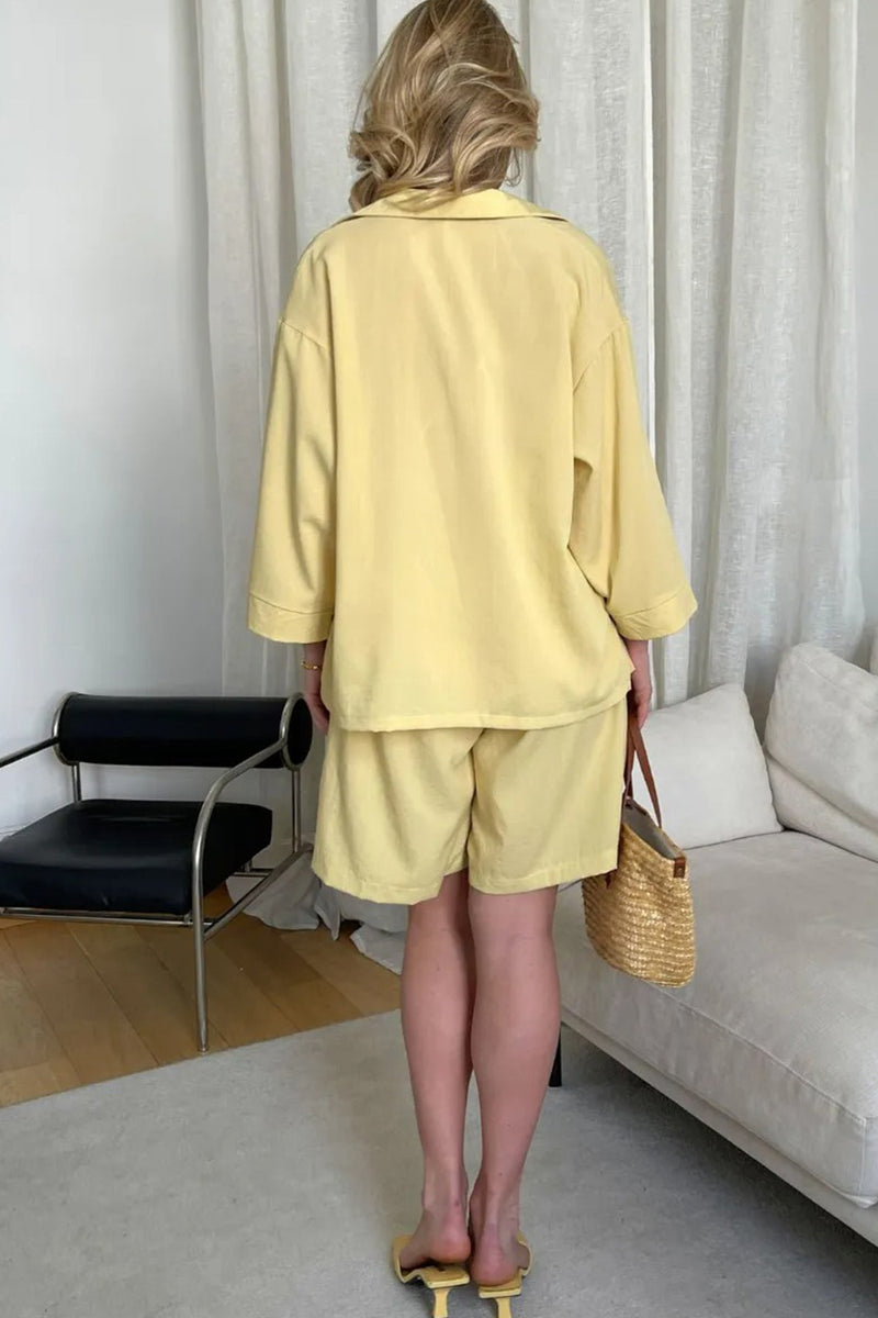 Color Shirt Single-breasted Bermuda Shorts Set