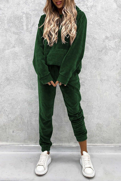 Velour Color Hoodie Long Pants Set