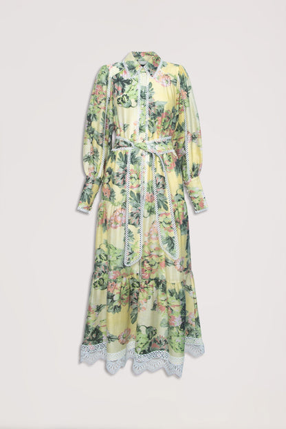 Yedda Print Lace Trim Maxi Dress