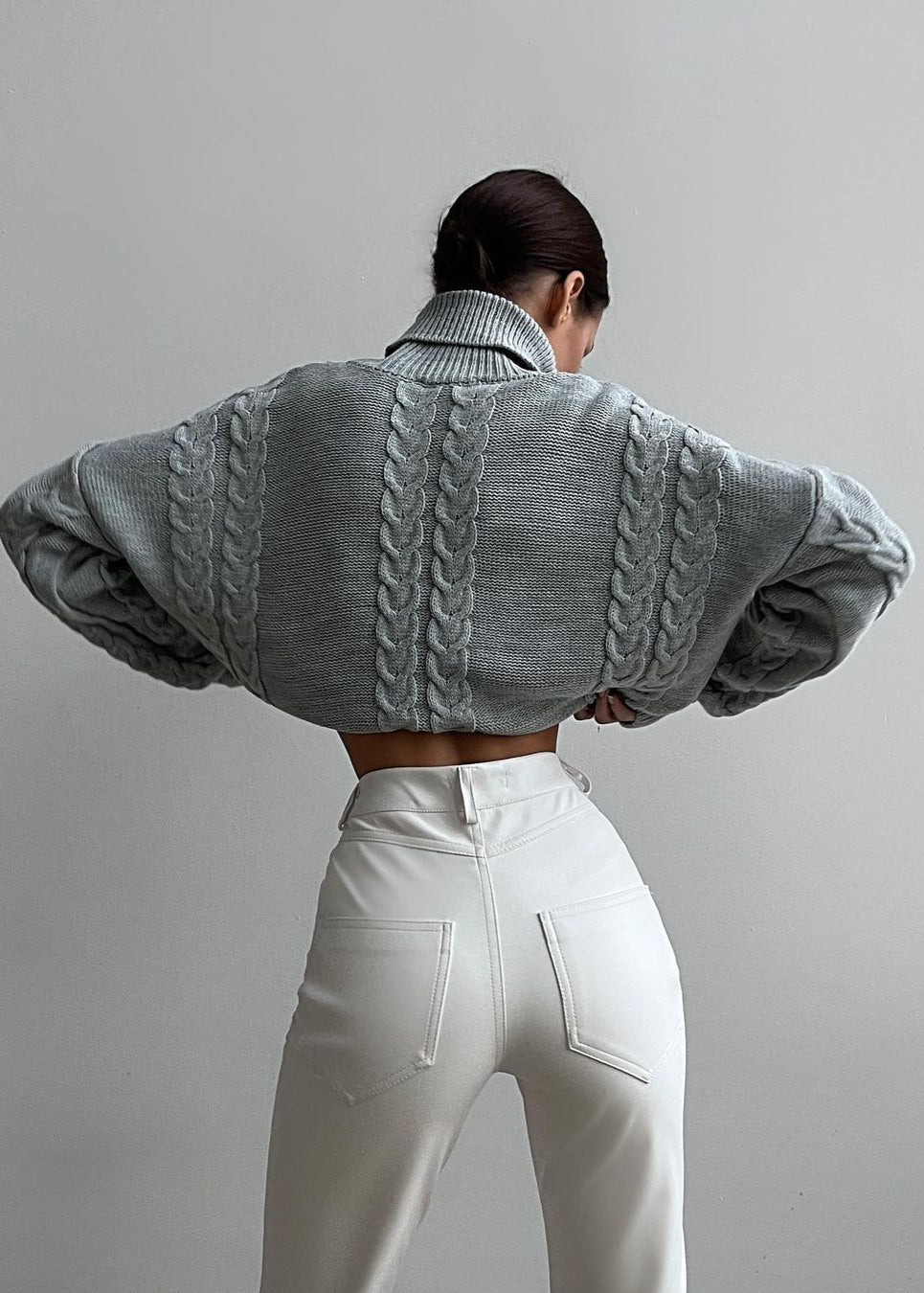 Cable Knit Cropped Turtleneck Sweater – ’s Chunky Knit Pullover