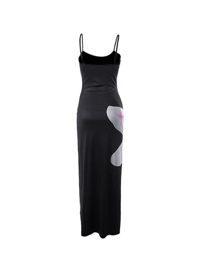 Black Bodycon Cami Maxi Dress With Flower Print