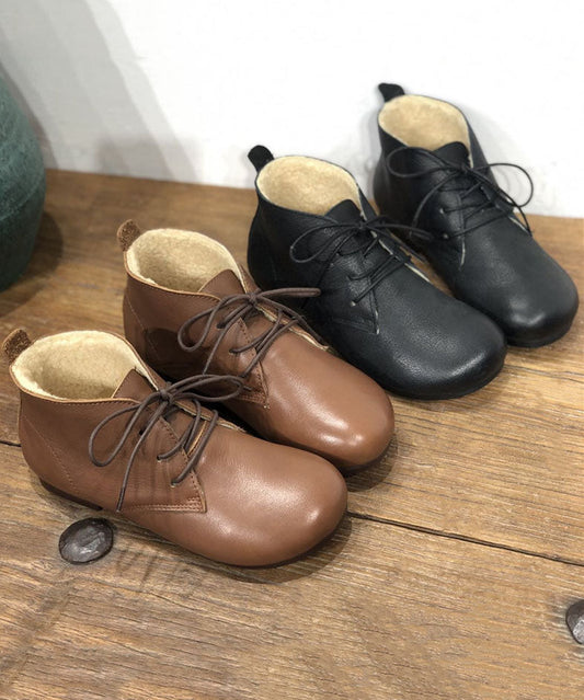 Black Flat Shoes for Lace Up Fuzzy Wool Lined Flat Shoes