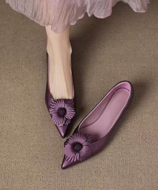 Classy Sheepskin Splicing Purple Flat Shoes Pointed Toe