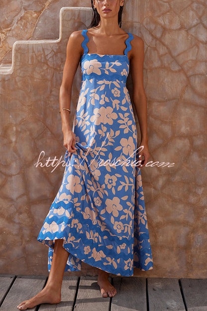 Vivi Print Wavy Suspender Side Zip Maxi Dress