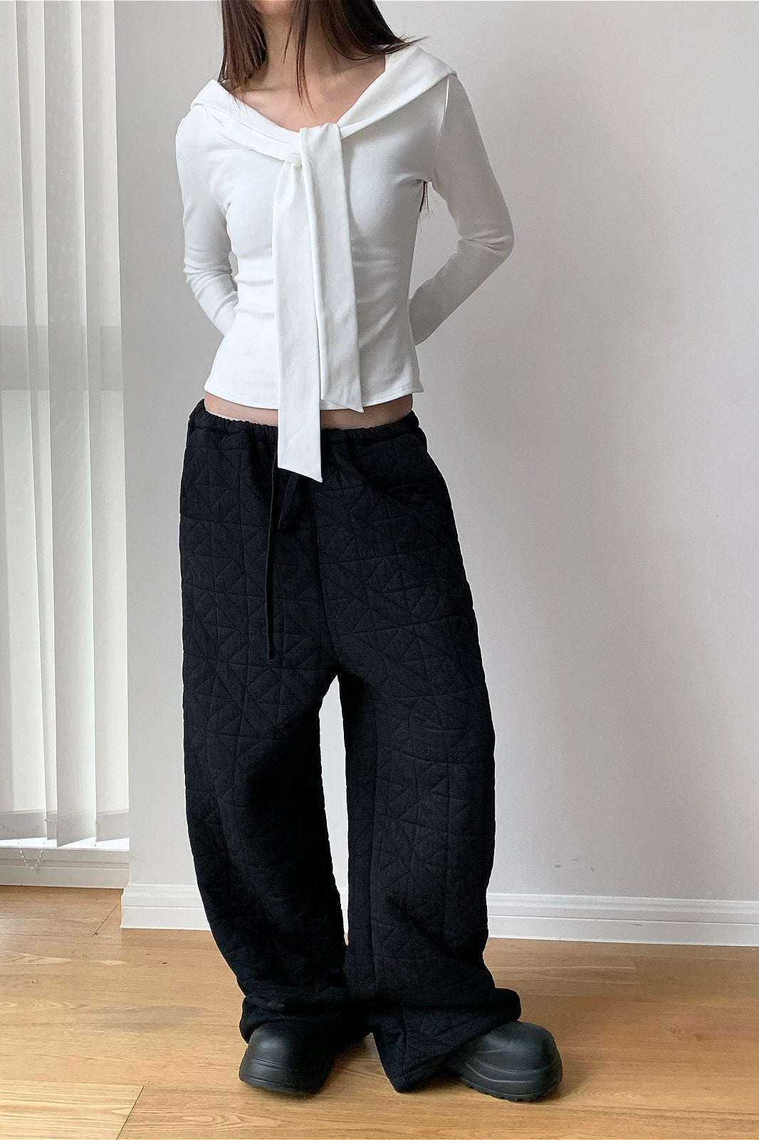 Diamond Quilted Thickened Drawstring Thermal Pants