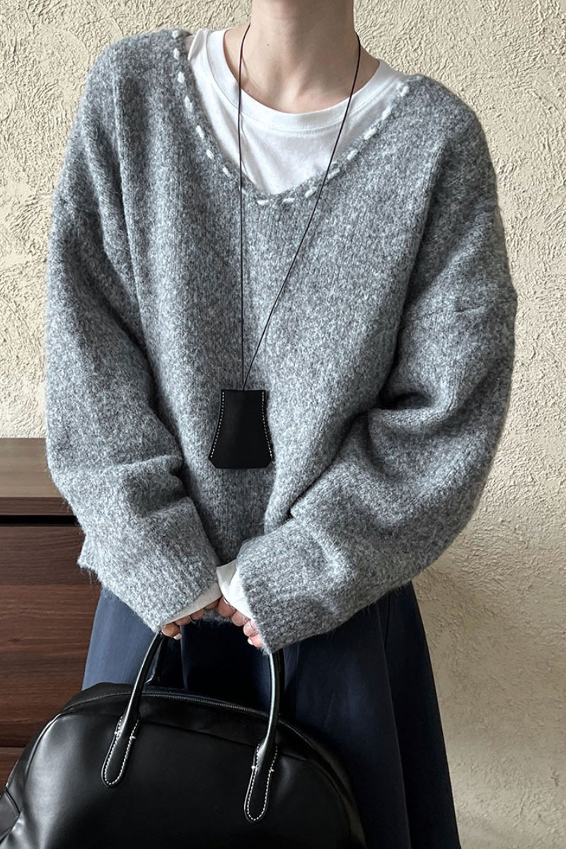 Oversized V-neck Knit Sweater